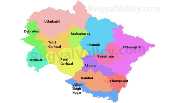 Uttarakhand Map With 13 Districts And Borders